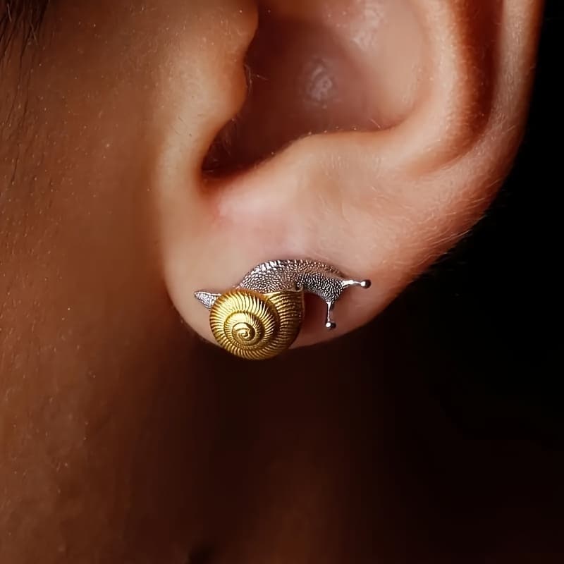 TEMU 2 - Piece Set! Snail - Shaped Titanium Alloy Stud Earrings For Men, Hypoallergenic, Nickel - Free, Durable, Comfortable, And Water - Resistant, With Exquisite Vintage Design, For Him