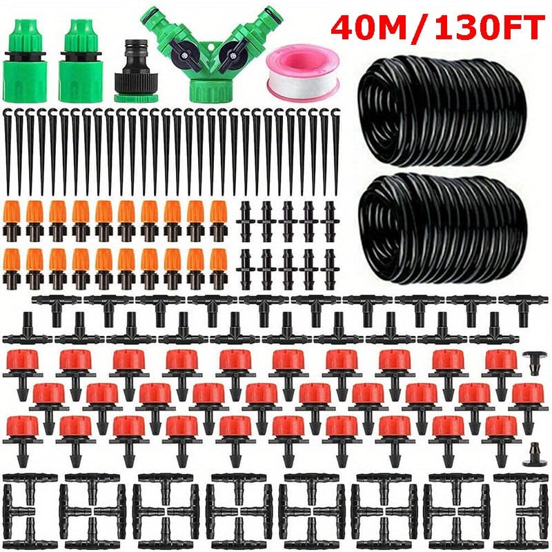 TEMU 130ft Drip Irrigation System Kit, Automatic Garden Watering Misting System For Greenhouse, Yard, Lawn, Plant With 1/4 Inch Hose Distribution Tubing And Accessories