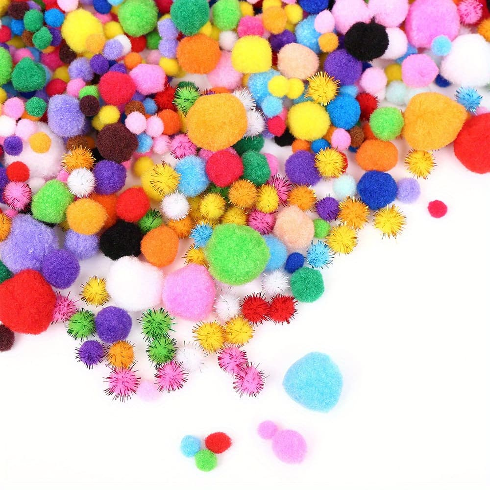 TEMU 1000pcs Pack Mini Pom Poms - Multicolor Pom-poms (1-3cm) Suitable For Diy Crafts, Wreaths, Hair, Party Decorations - Bulk Small Fluffy Poms