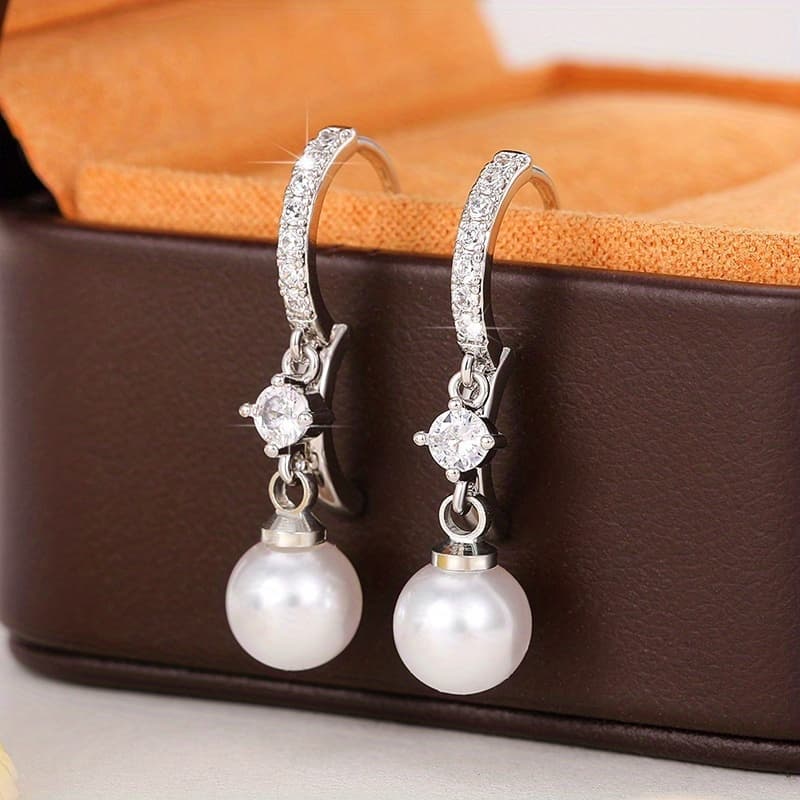 TEMU A Set Of Sophisticated Pearl Earrings Made Of 925 Sterling Silver, Perfect For Brides, Romantic Engagements, Or Anniversary Gifts