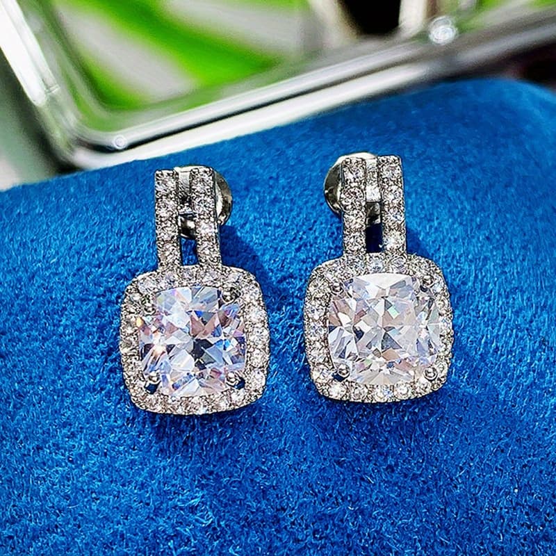 TEMU 1 Pair Inlaid Square Zirconia 925 Sterling Silver Stud Earrings For Engagement Wedding Party Jewelry Earrings