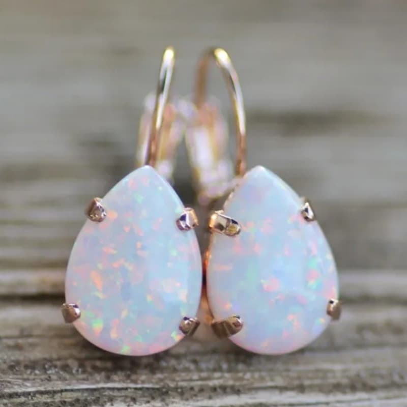 TEMU Synthetic Opal Drop Earrings, White Synthetic Opal Pear Teardrop, Small Petite October Birthstone, Opal Jewels, Gift For Her