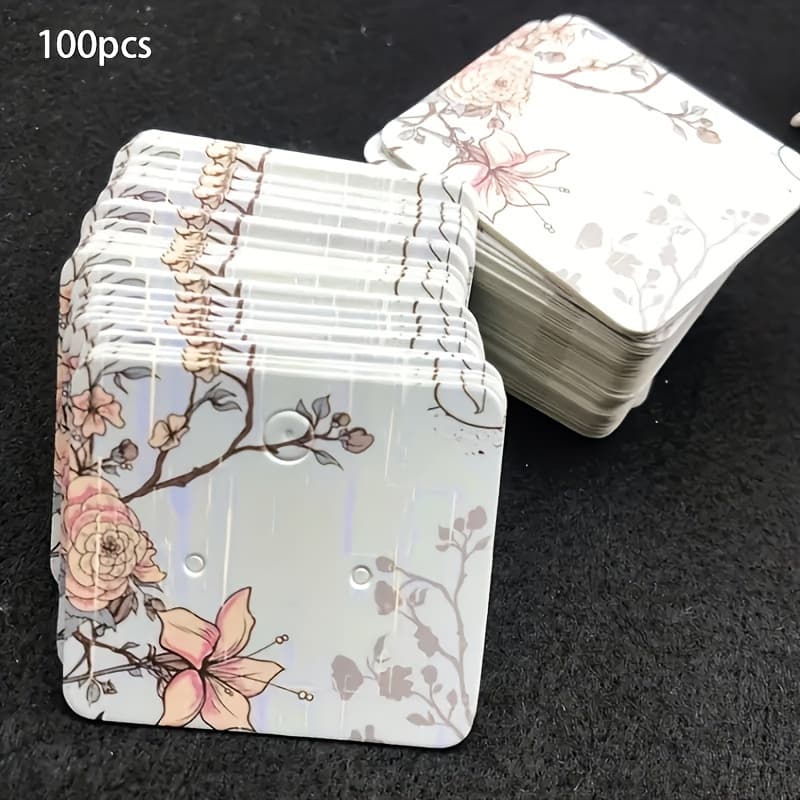 TEMU 100pcs Floral Earring Display Cards - Compatible For Earrings Suitable For Jewelry Packaging, Paper Cards With Patterns, Elegant Retail Showcase Tags For Earrings, Earring Card Blanks
