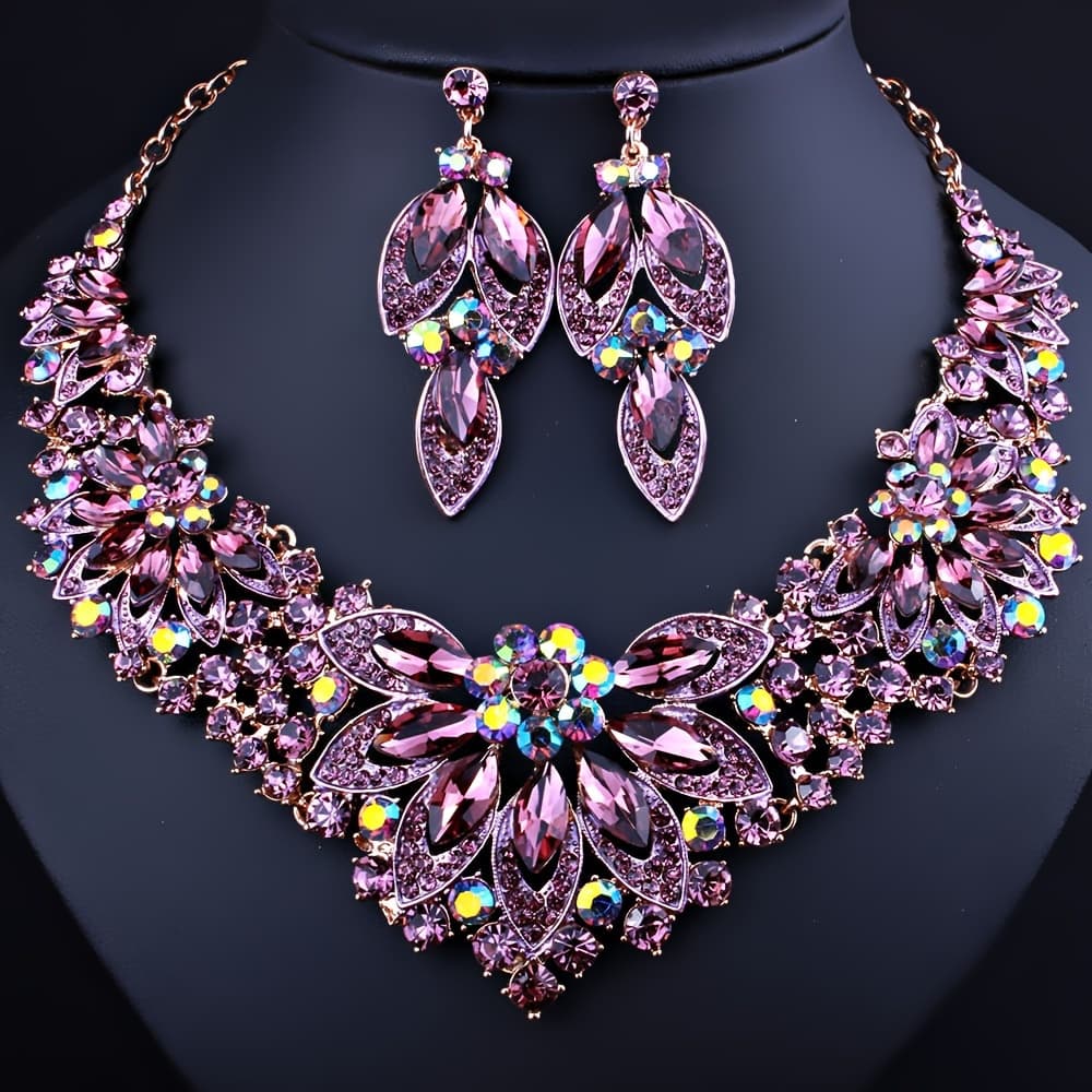 TEMU 2pcs Exaggerated Artificial Crystal Jewelry Flower Necklace Accessory Set, Give A Friend A Set Of Gift Jewelry Set Gifts For Yourself