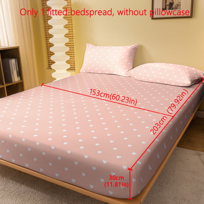 TEMU 1pc Heart-shaped Geometric " Love" Pattern Printed Brushed Fitted Sheet, Printed Bedspread For Bedroom, Bedding (pillowcases Not Included)