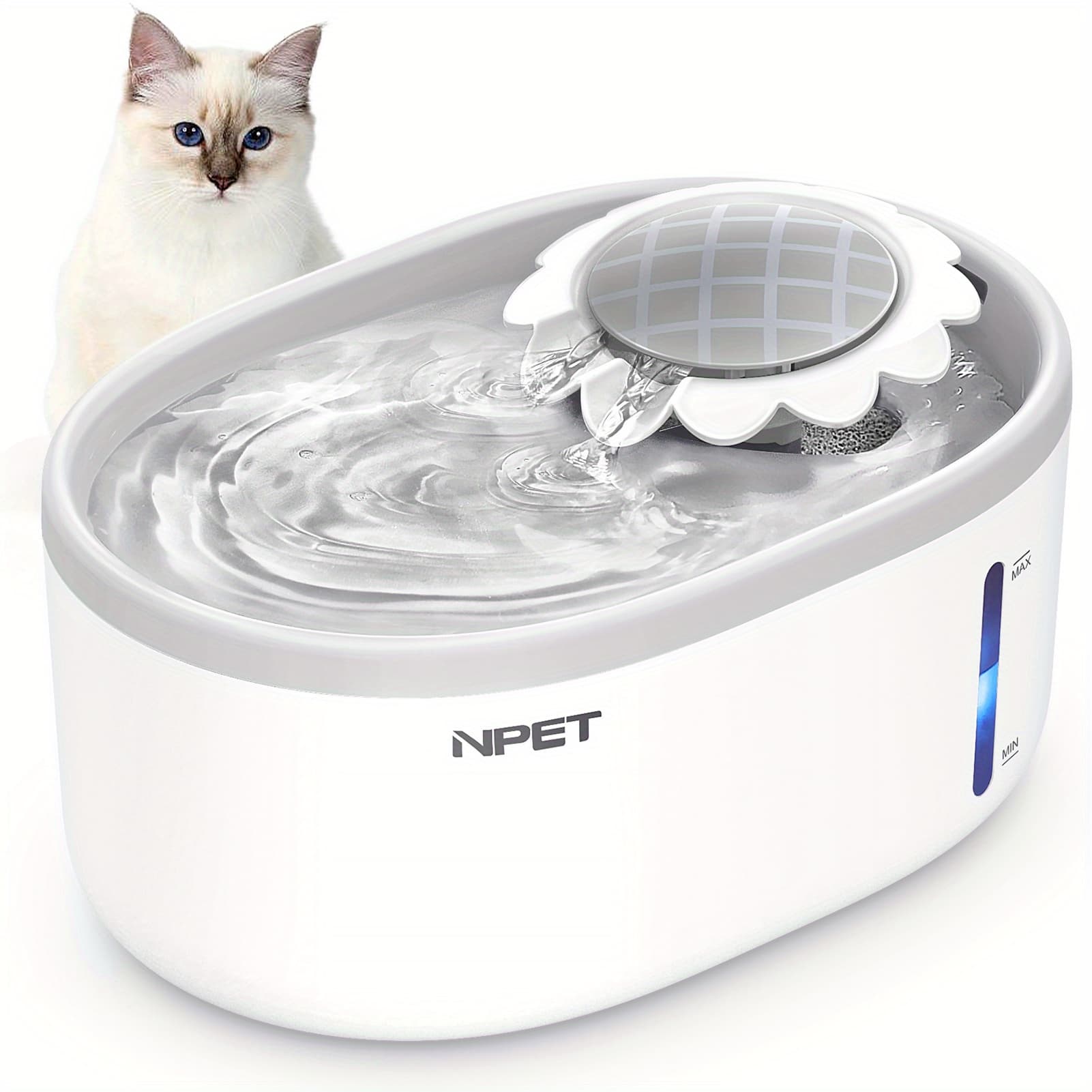 TEMU White Grey 2l/ 67oz Automatic Pet Water Fountain With , Cat Water Fountain With Water Level Window, Dog Water Dispenser For Drinking Cute Safe Auto Fountain, Without Battery