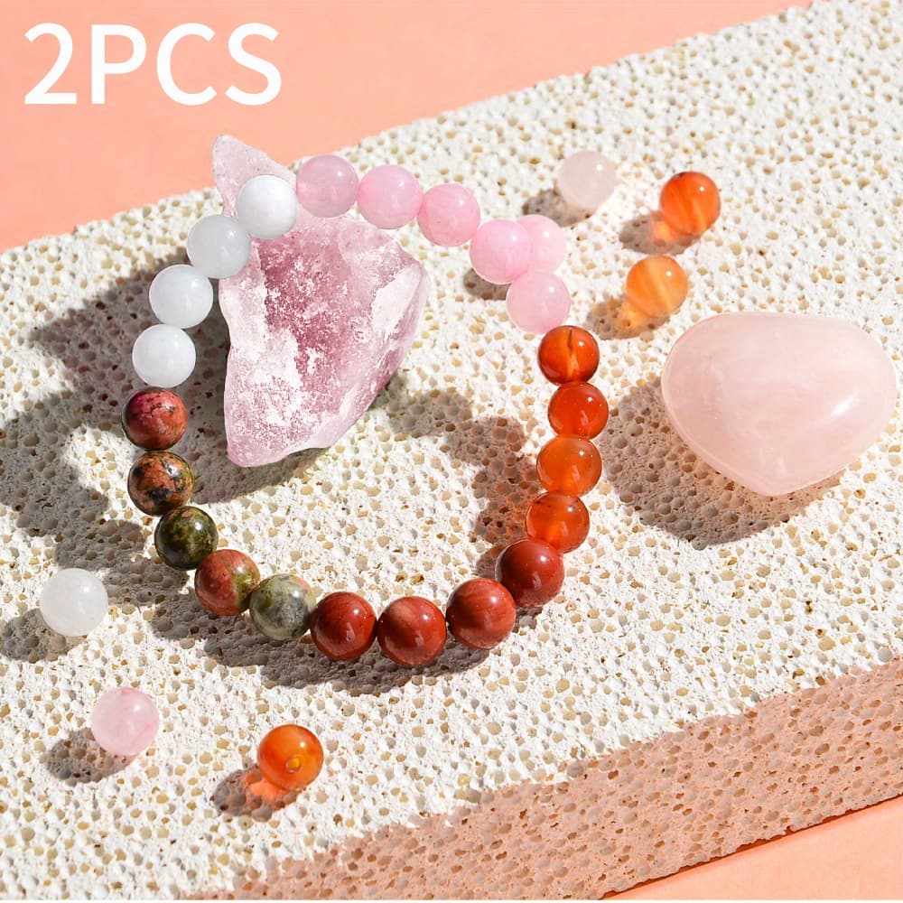 TEMU 2pcs Fashionable Beaded Bracelets And Rose Quartz Ornaments, Bracelets, Natural Stone Beaded Bracelets (anniversary Party Supplies, Party Gifts, Theme Party Gifts)