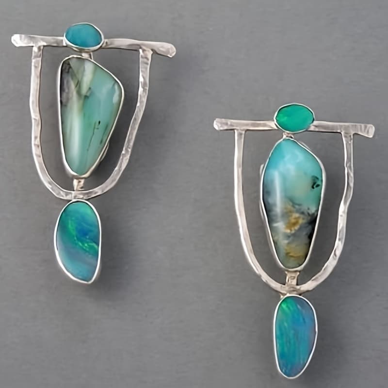 TEMU Chic Vintage-style Green Stone Drop Earrings - Ideal For Weddings And