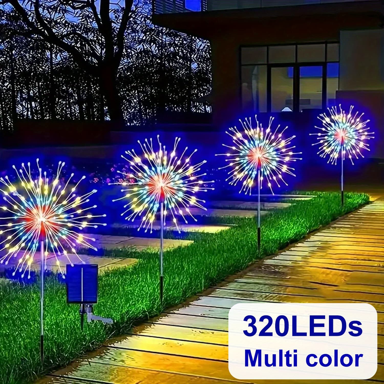 TEMU Solar Powered Led Fireworks Garden Lights - 4 Packs 320led, Ip65 Waterproof With 8 Lighting , Courtyard Terrace, Christmas Halloween Day Party Decoration, , Warm White (90led/ 320led)