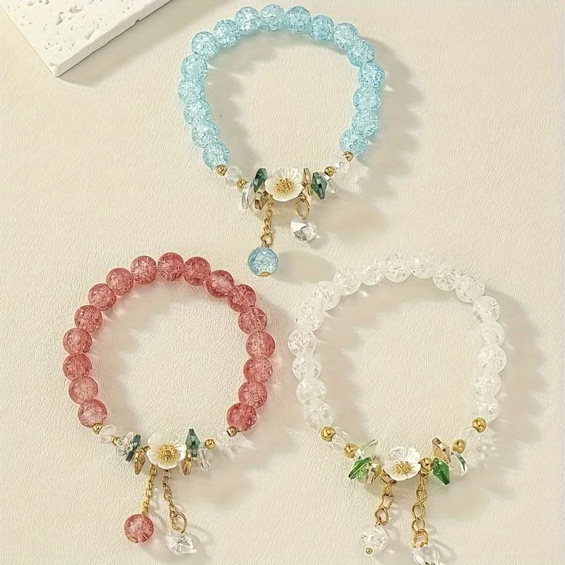 TEMU 3pcs Set Of Exquisite Floral Beaded Design Bracelet, Bohemian And Exquisite Friend Bracelet, For Her Gift