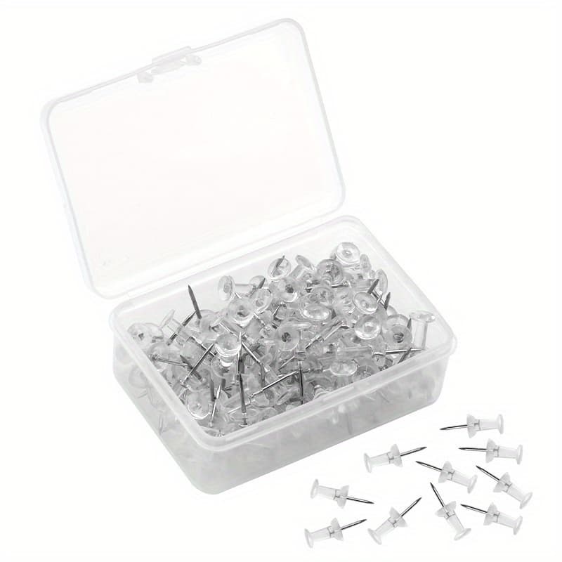 TEMU 100pcs Heavy Duty Push Pins With Clear Plastic Heads - Thumb For Walls, Corkboards, Maps & Calendars - Ideal For Home Office & Crafts