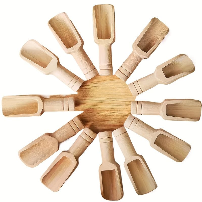 TEMU 12 Wooden Mini Spice Spoons - Multifunctional Small , Tea, Coffee Seasoning Spoons
