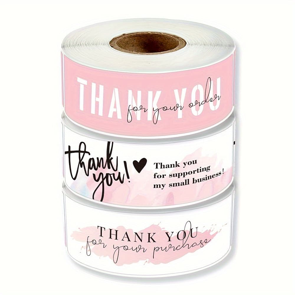 TEMU 3 Rolls Wood Thanks Stickers, 120pcs/ Roll, Pink Small Commercial Shipping Bag And Gift Seal Label, Single Use Rectangle Shape