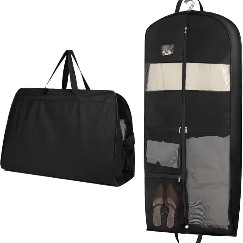 TEMU Zippered Travel Garment Bag Designed For Suits, Dresses, And Coats. Black Protective Covers For Clothing, Featuring Handles For Easy Carrying, Foldable Hanging Suit Bags, And Garment Storage