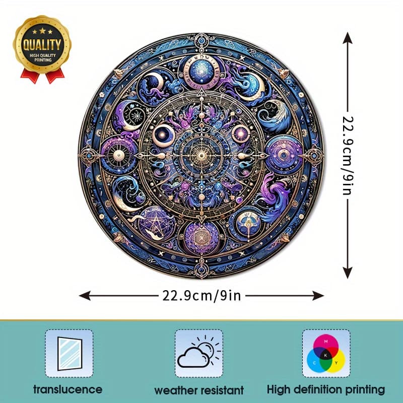 TEMU 1pc Zodiac Compass Sun Window Sticker - Reusable Static Cling Vinyl Decal With Vibrant Celestial Design, 9x9 Inch Uv-resistant Fade-proof For Home, Garden, Car, Rv Decor