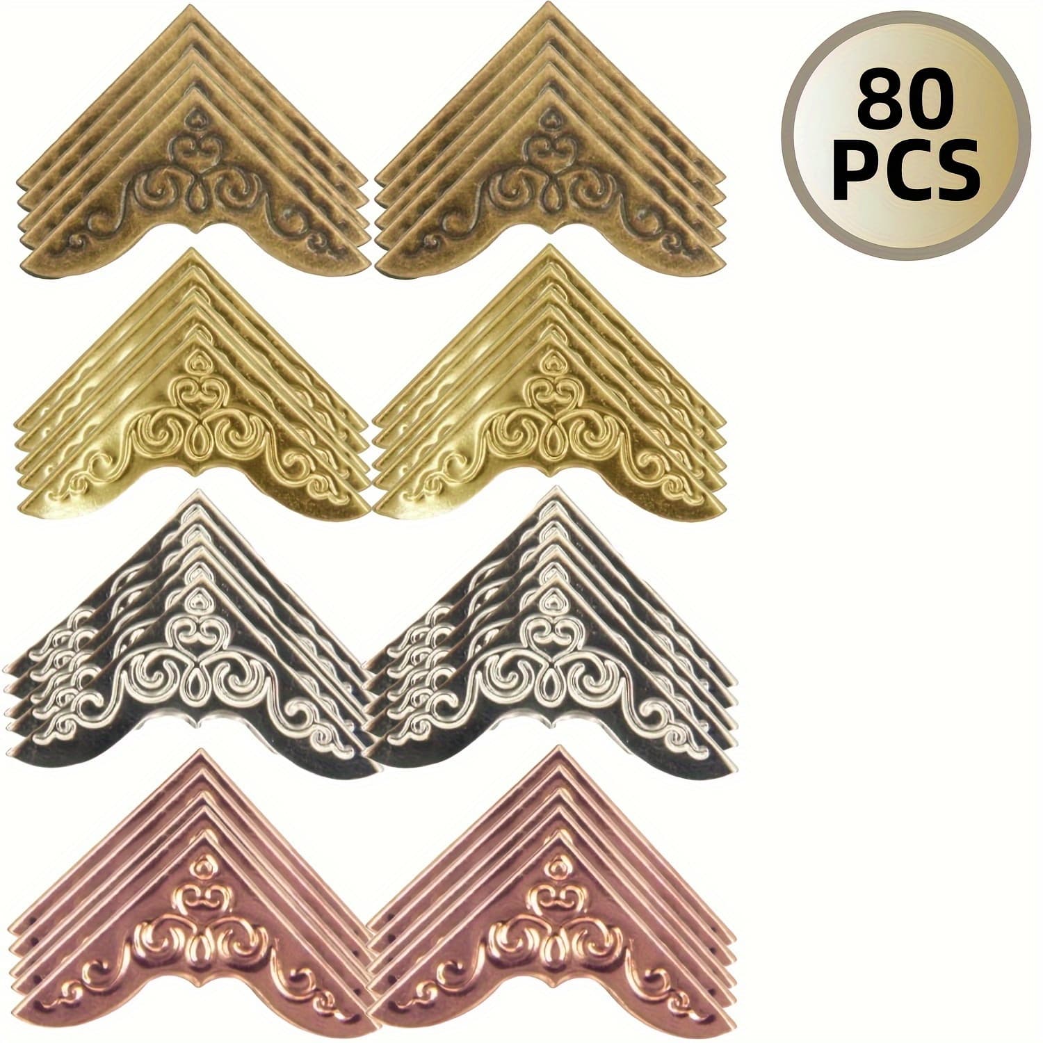 TEMU 80pcs Elegant Metal Corner Protectors Set - Decorative Iron Book & Photo Album Corners In Golden, Silvery, Rose Golden, Bronze With Intricate Designs For Scrapbooking, Diaries, Menus, Folders