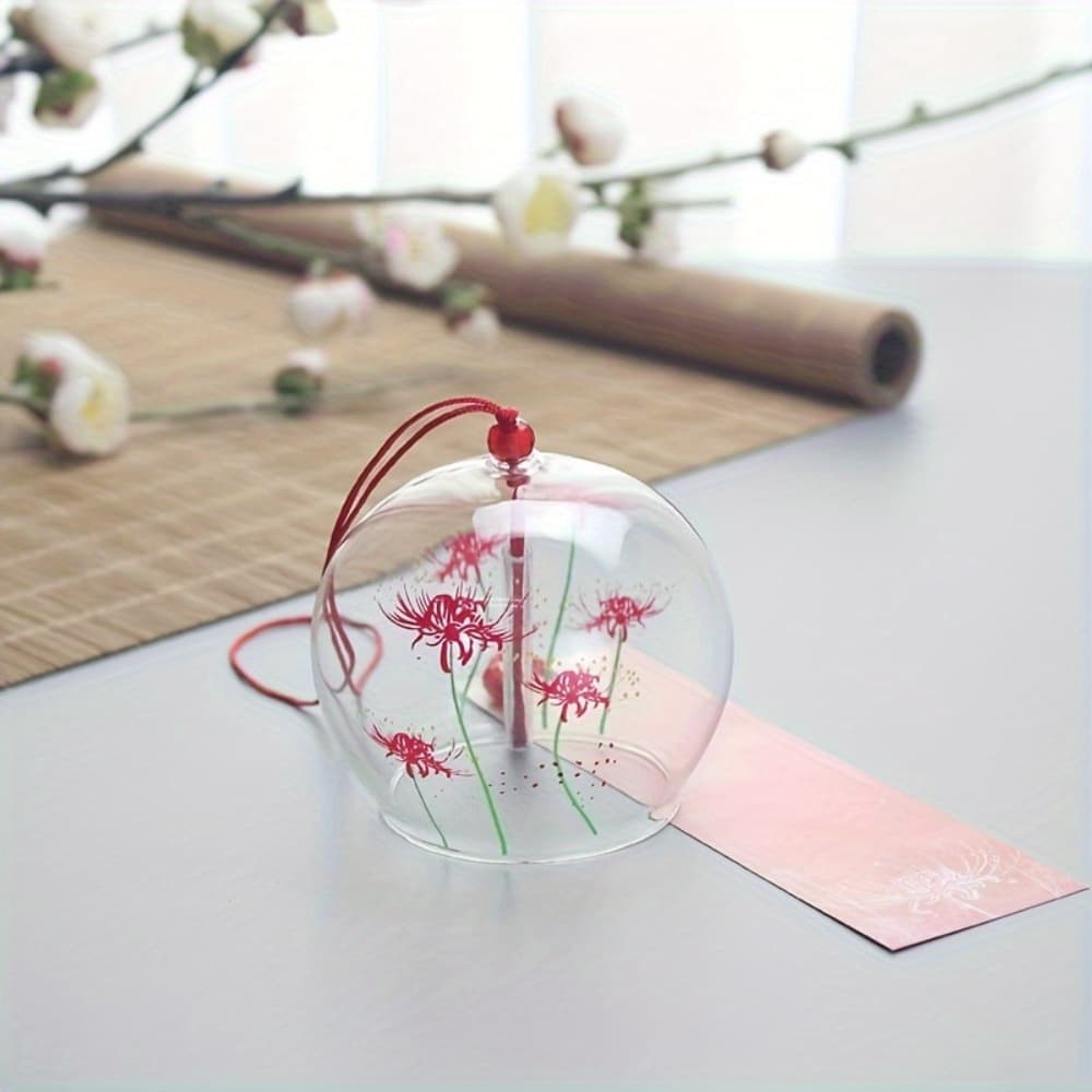 TEMU Handcrafted Glass Wind Chime Featuring Painted Lilies - Perfect For Home Decor, Outdoor , And An Ideal Gift For Birthdays