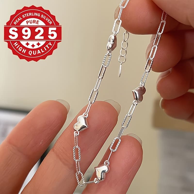 TEMU Sterling Silver 925 Bracelet For Women, 3d Chain, Clasp, Elegant & , Simple & Delicate Jewelry