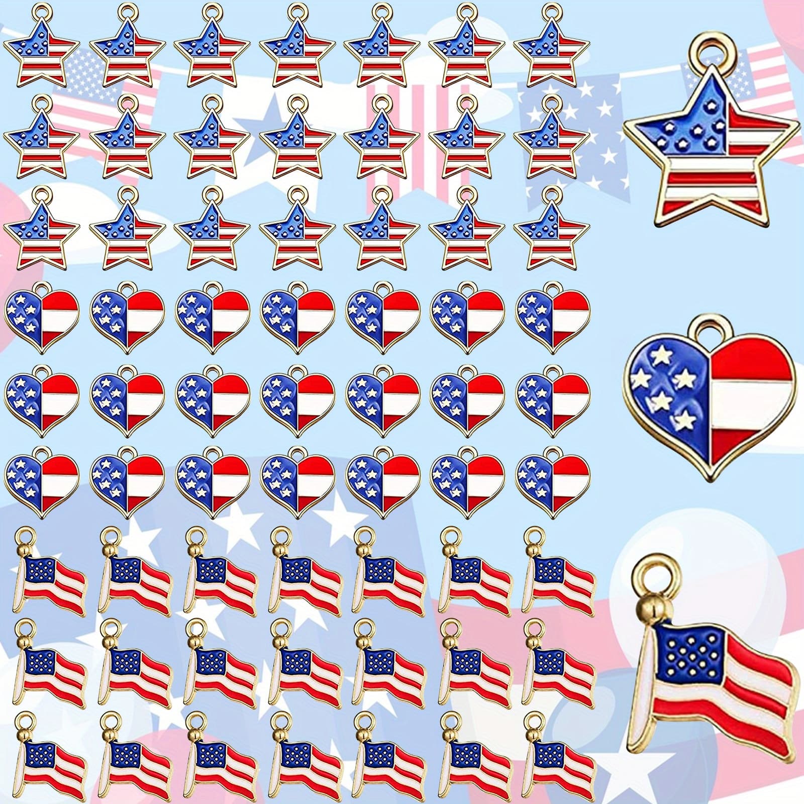 TEMU 90pcs American Flag Charms, Pendant Patriotic Enamel Charms For Day Star & Heart Charm Ornament Bracelets Necklaces Earrings Head Cords