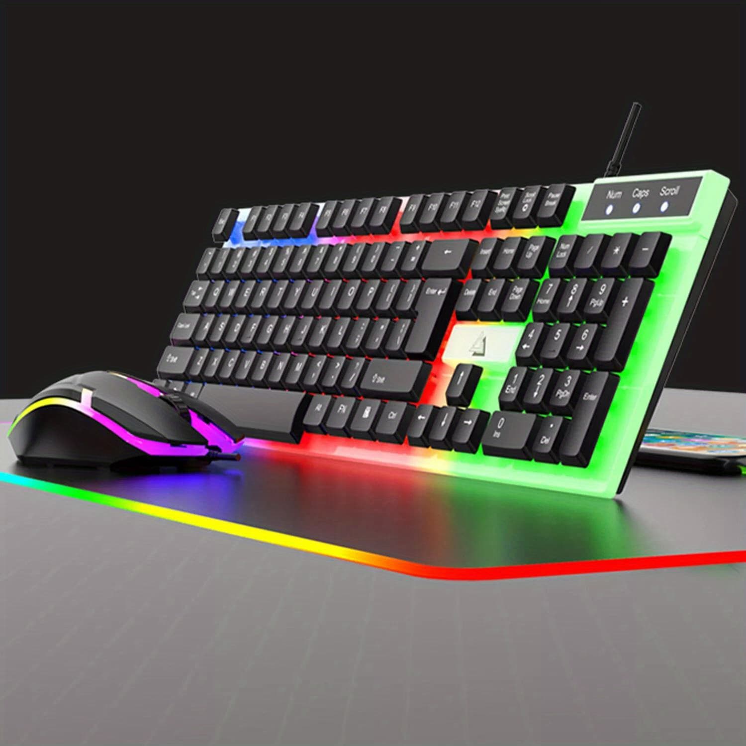 TEMU Wired Gaming Keyboard And Mouse Combo - Led Light Backlit Mechanical Feel Keyboard And Gaming Mouse, No Battery Required - For Windows/ / Laptop