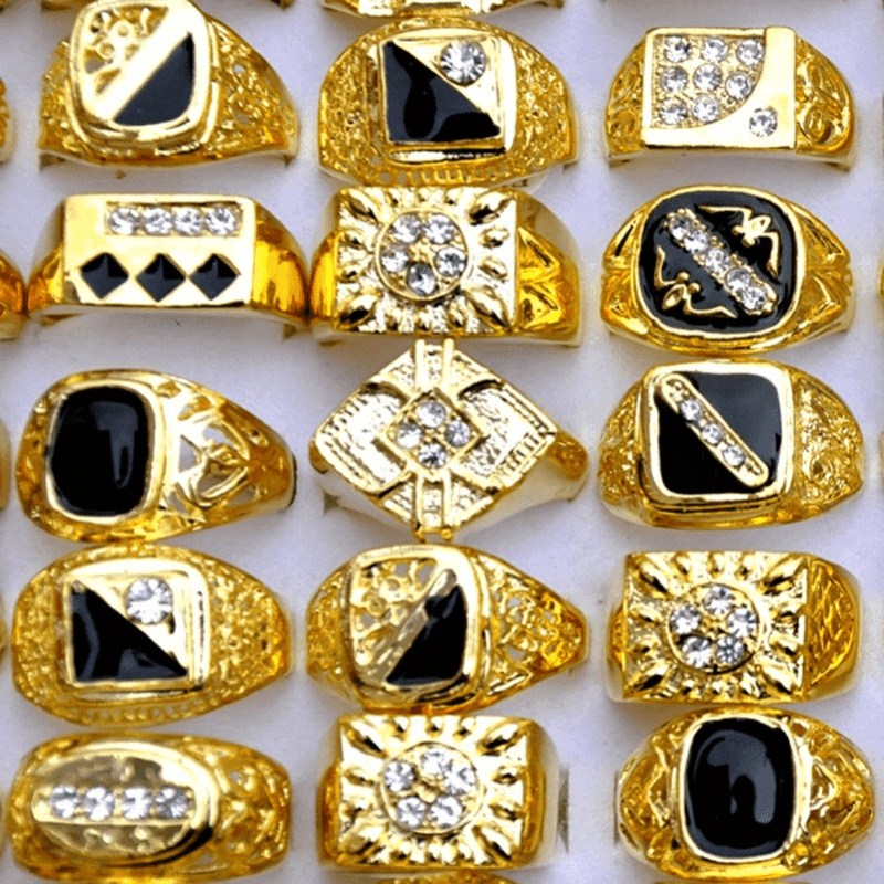 TEMU 10pcs Men's Rings, Fashion Ring Sets, Set With Synthetic, Assorted Styles And Sizes, Perfect Jewelry, Father's Day Gifts, Holiday Gifts Random Style