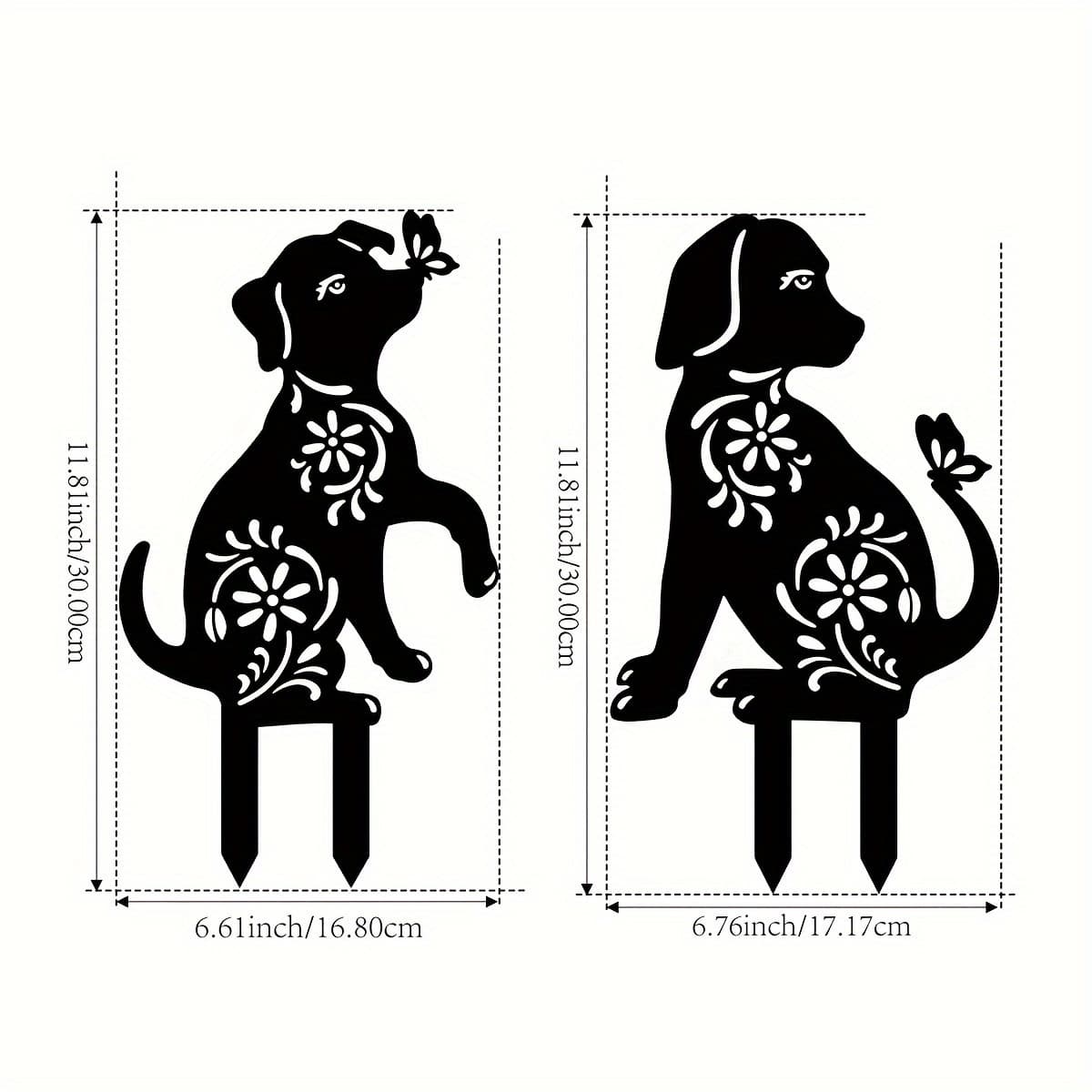 TEMU Contemporary Dog Garden Stakes, Set Of 2 - Animal Themed Decorative Floor Mount Garden Signs For Weddings & Events, No Electricity Required, Battery-free Lawn Ornaments