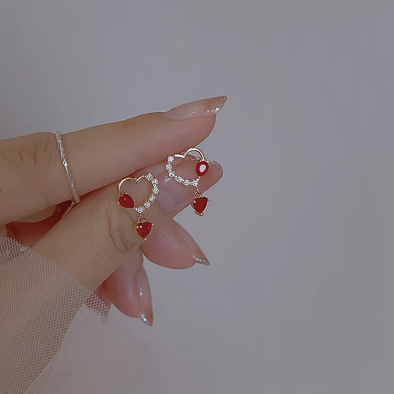 TEMU Hollow Out Red Heart Dangle Earrings - Elegant Casual Jewelry For Women's Date Nights