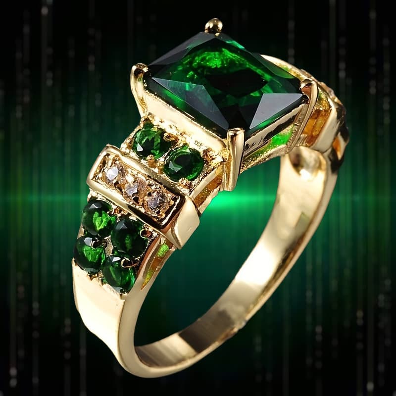 TEMU A European And Women's Fashionable Green Zirconia Ring, Classic And Versatile Women's Jewelry