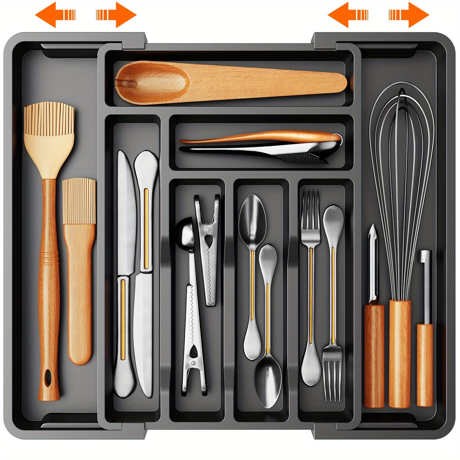 TEMU A Versatile And Expandable Cutlery Organizer Designed For Drawers, Featuring Adjustable Compartments To Kitchen Utensils, Including Silverware, Knives, And Spoons, Complete With Labels