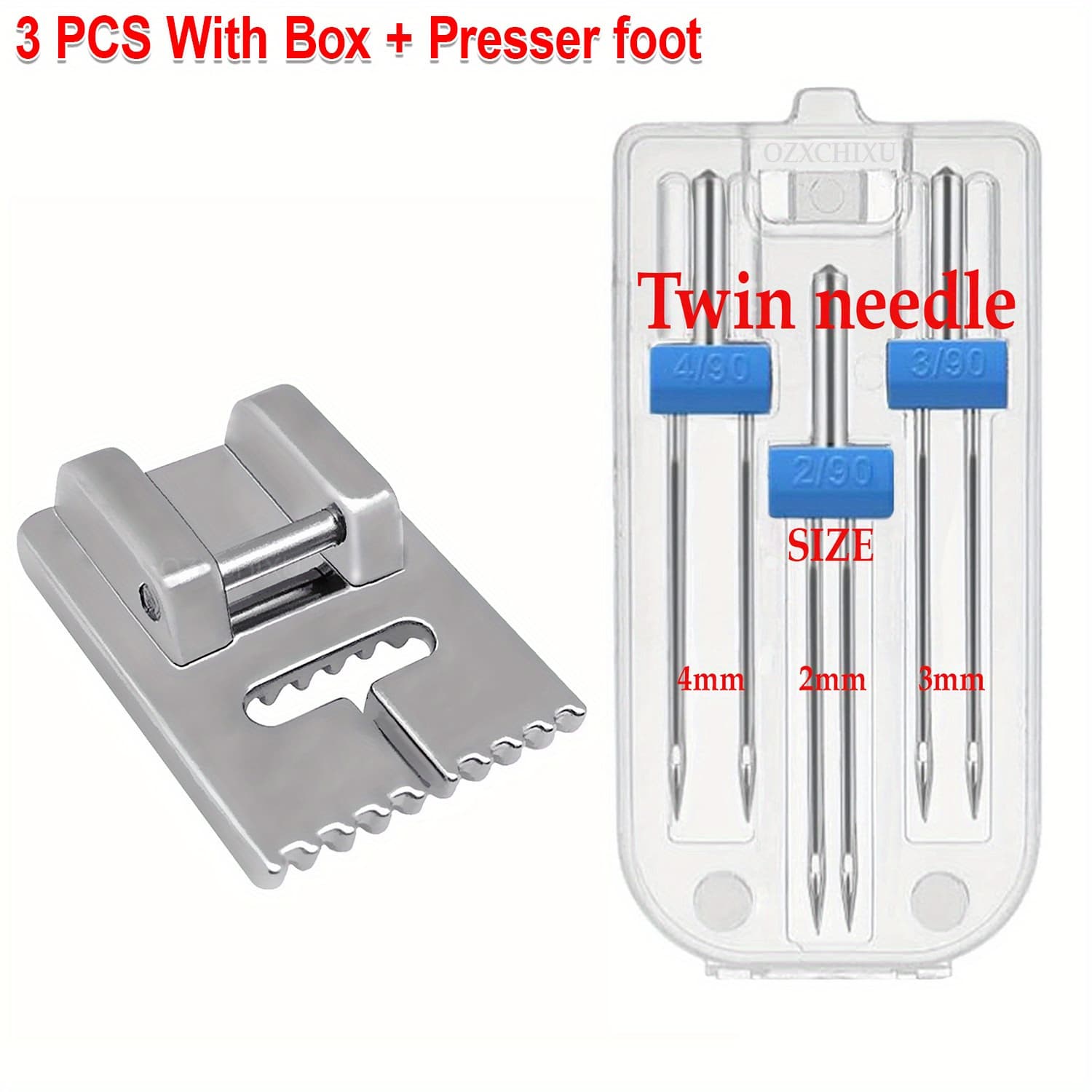 TEMU Set Of 3 Twin Needles In Sizes 2, 3, And 4mm, Along With A 9- Presser Foot For And Machines