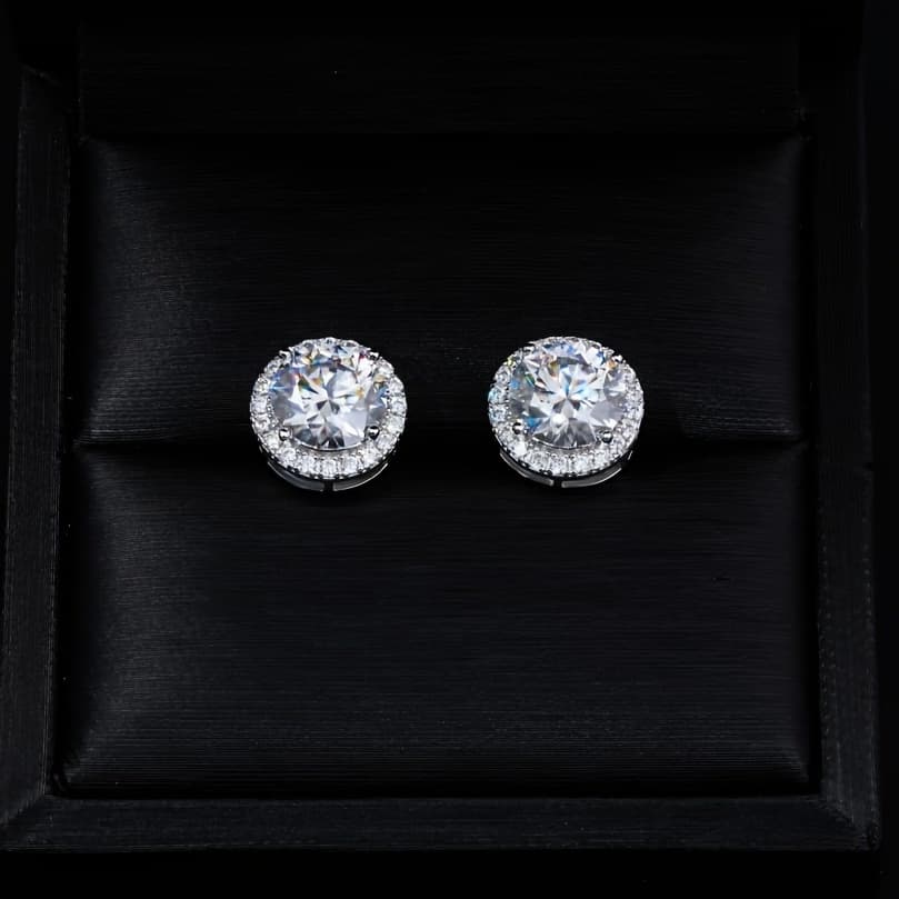 TEMU 2 Carat Vvs1 Moissanite Stud Earrings - Mature Style, 925 Sterling Silver Post, Natural Round Cut Stone For Men And Women