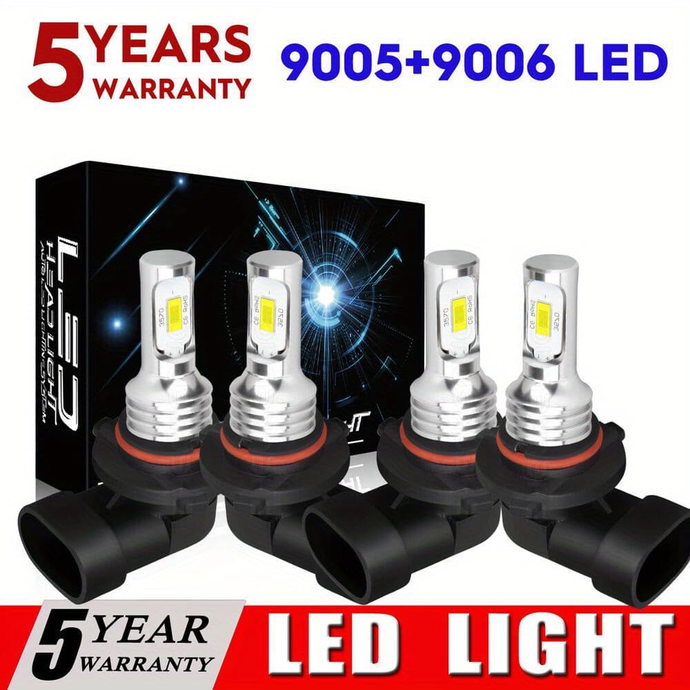 TEMU 9005+9006 / 9012+h11 Led Headlight Bulbs High Low Beam Bulbs Combo Super , Pack Of 4, Chip New Upgraded Bulbs, Up To 50000 Hours, 9005+9006, 9012+h11