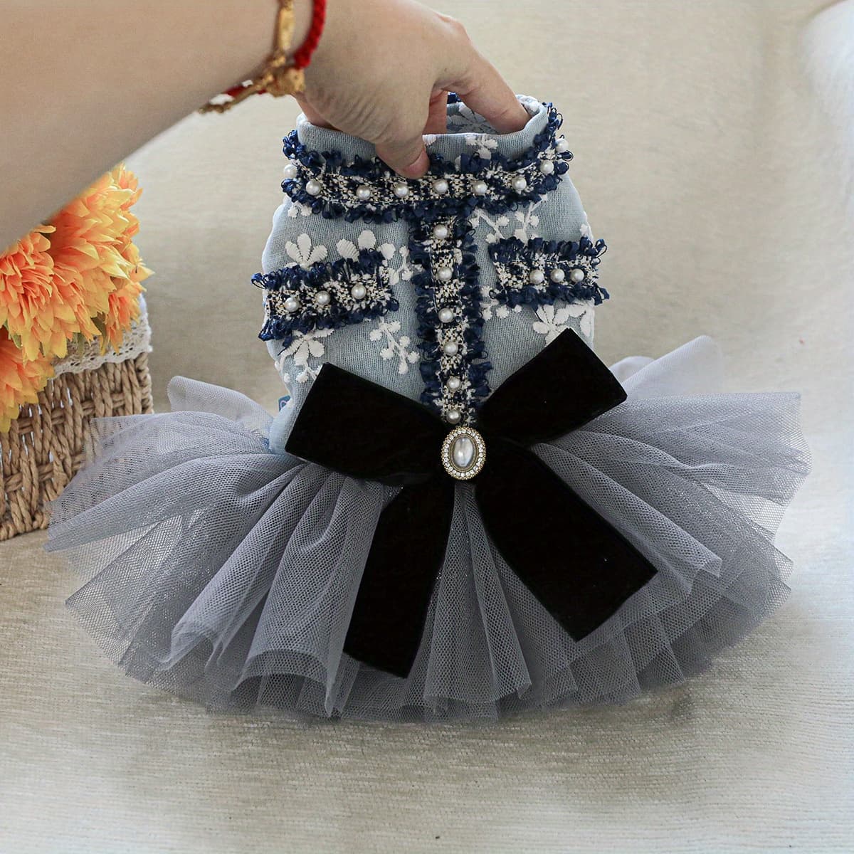 TEMU Gray-blue Skirt Pet Dress For Bichon, Yorkshire, And Teddy Dogs, Spring, Autumn, And Winter Clothing
