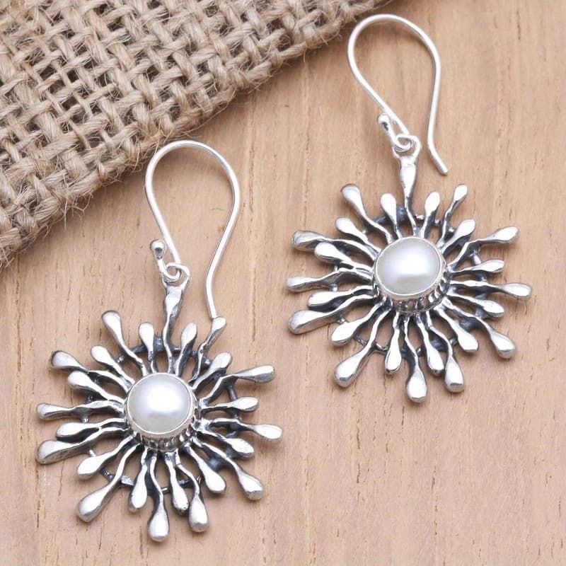 TEMU 2pcs Vintage Bohemian Pearl Handmade Textured Pendant Earrings For Halloween, Christmas, Anniversary, Birthday Party Jewelry, Gift