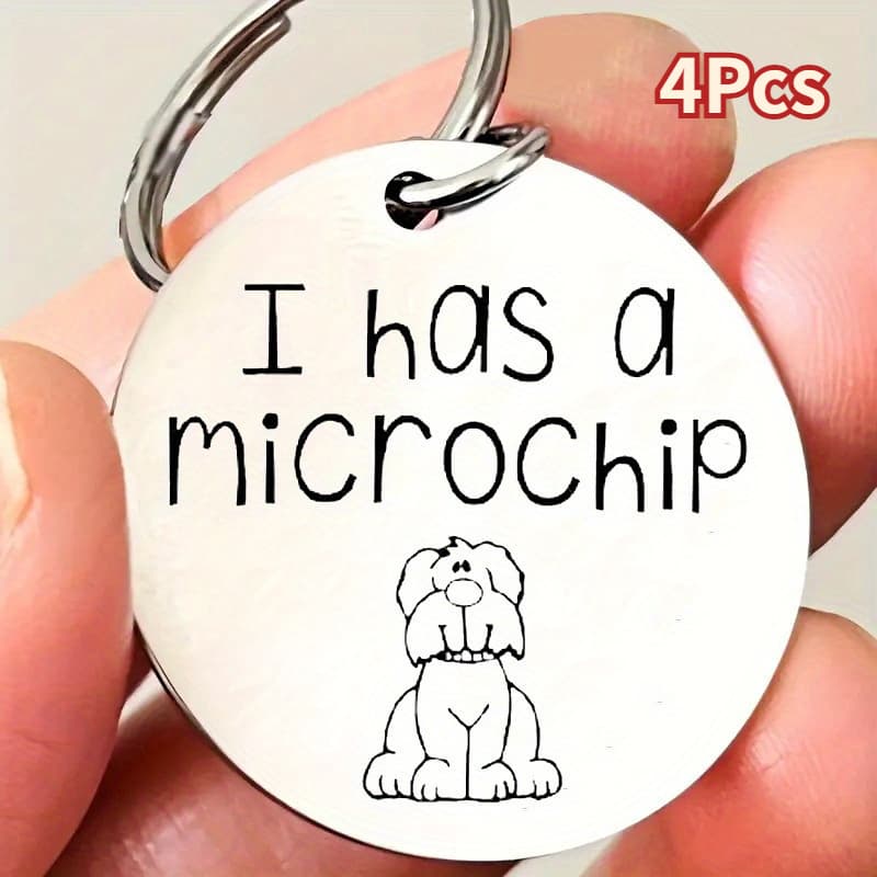 TEMU Keychain For Pet , Featuring An Engraved Stainless Tag That Says 'i Have ', A Sturdy Pendant For Animal Identification, With A Shiny Surface And A Pet Safety Alarm