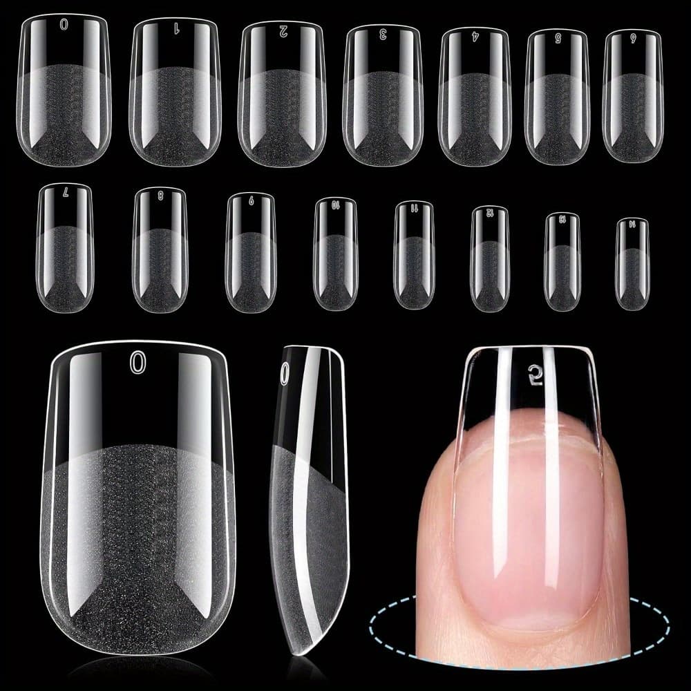 TEMU 450 Short Square Nail Tips, 15 Sizes - Semi Matte Clear Acrylic Nail Stickers, Medium Press On Square False Nails, Edges For , Thicker Front For Durability, Nail Art Essentials