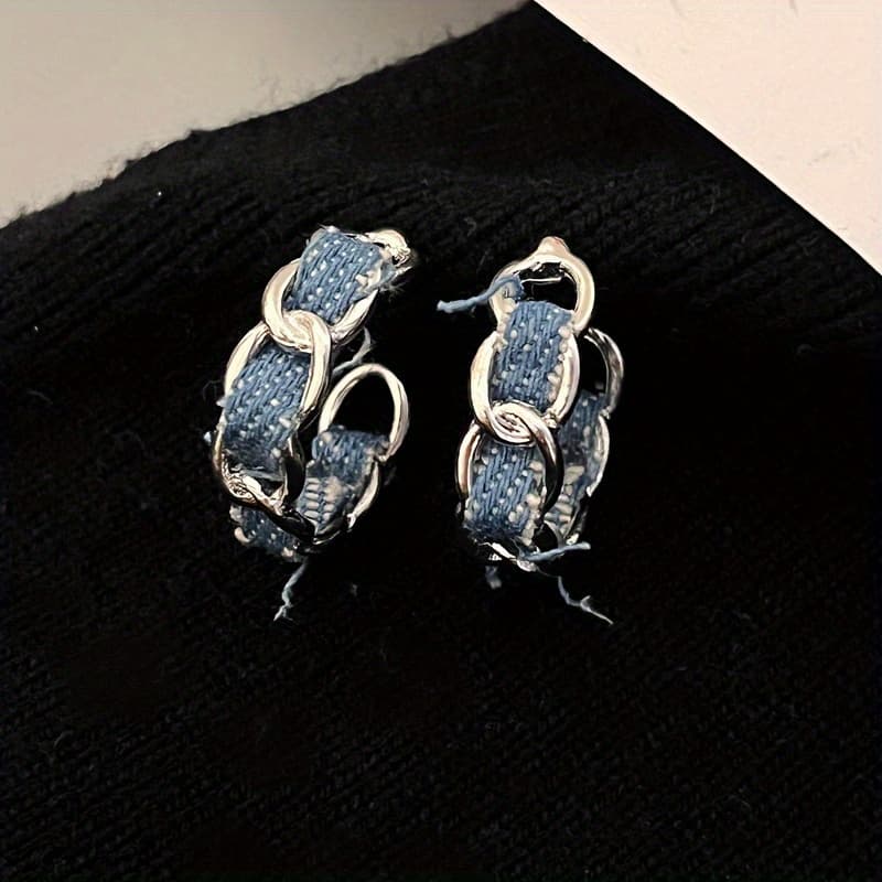 TEMU Autumn/winter Denim Earrings In A For Women With A Spicy Style