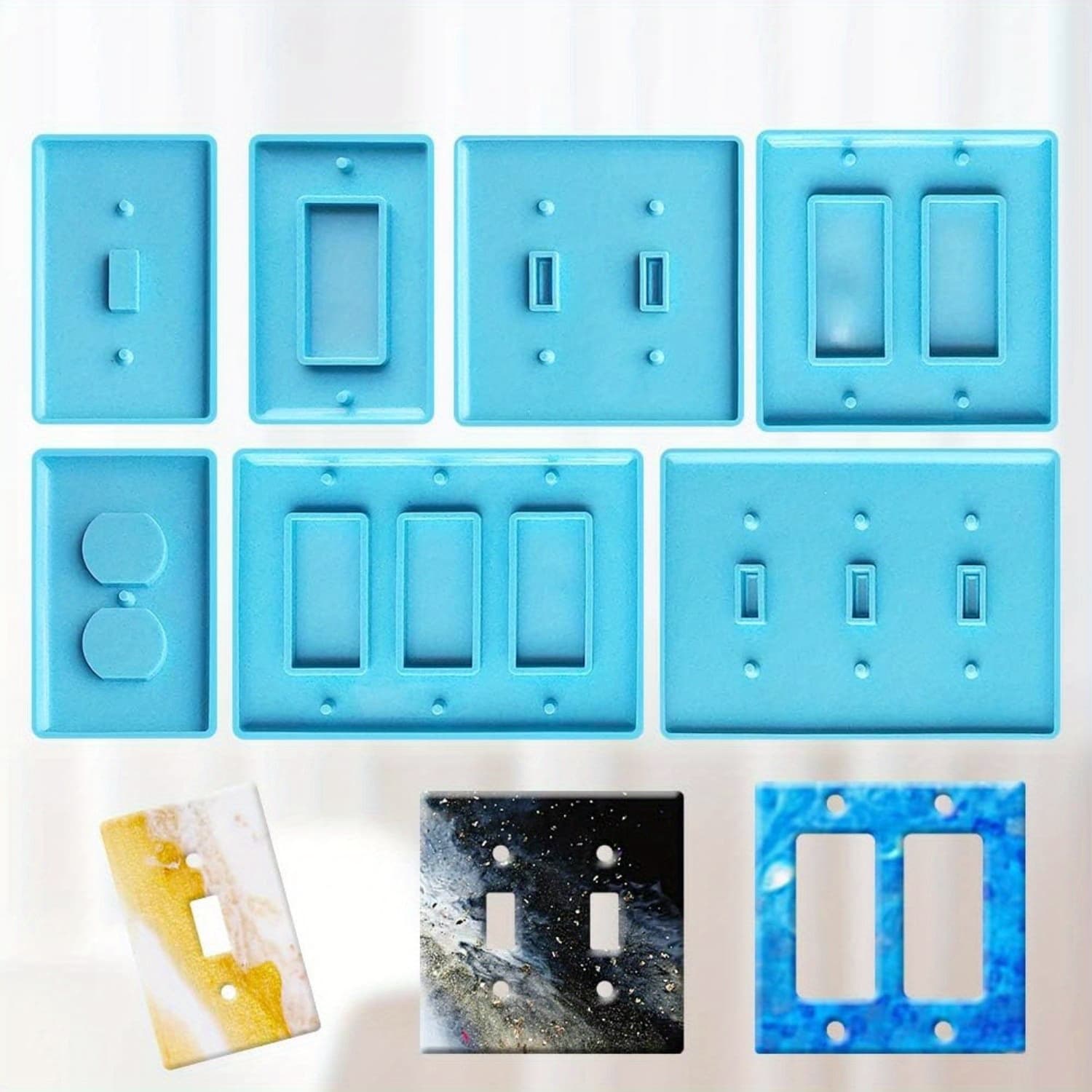 TEMU Switch Plate Silicone Mold Outlet Cover Molds, Switch Socket Panel Plaster Mold, Light Switch Cover Silicone Molds, For Diy Crafts Making Home Decor(7pcs)