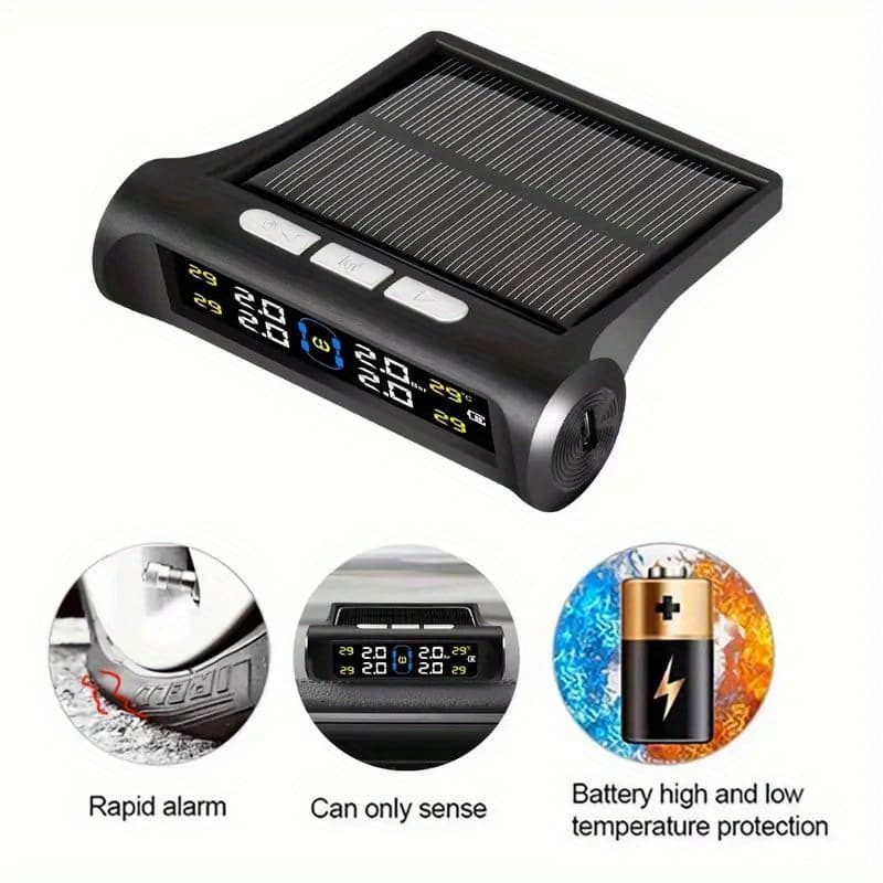TEMU Wireless Tire Pressure Monitor System - Universal Wireless Solar Tire Pressure Monitoring System - Tpms External Sensor, Real-time Tpms With Usb Charging, Solar Power, And Alert -