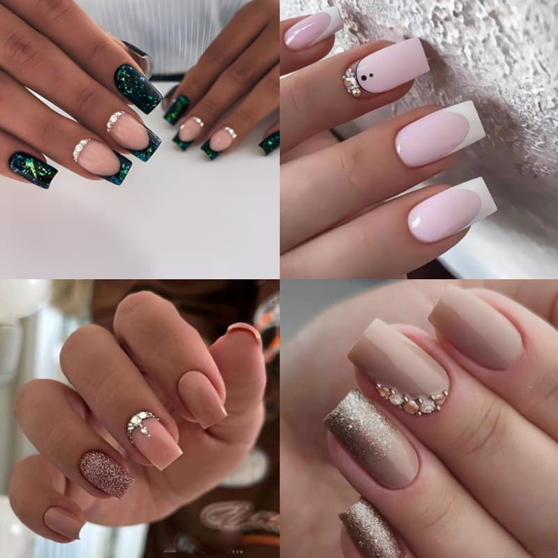 TEMU 96pcs (4 Pack) Glossy Brown Gradient Press On Nails With Glitter Design Full Cover Short Square False Nails For Women And