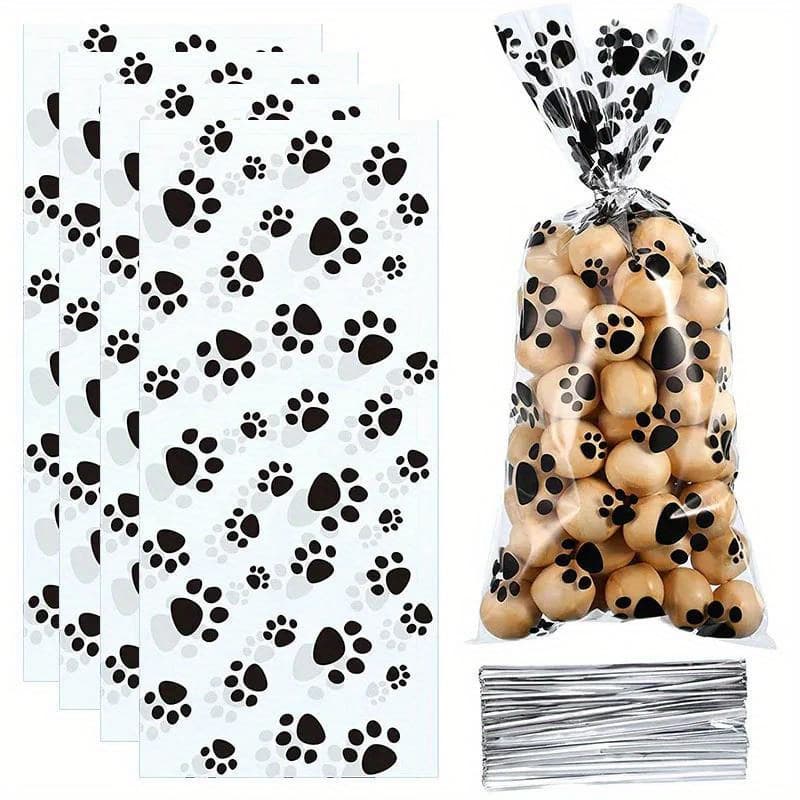 TEMU 30pcs Print Candy Bags, Dog Footprint Gift Bags, Cat-themed Party Small Gifts, Pe Material, Home Kitchen Party Supplies, Birthday Decorations, Hand-held Gift Bags