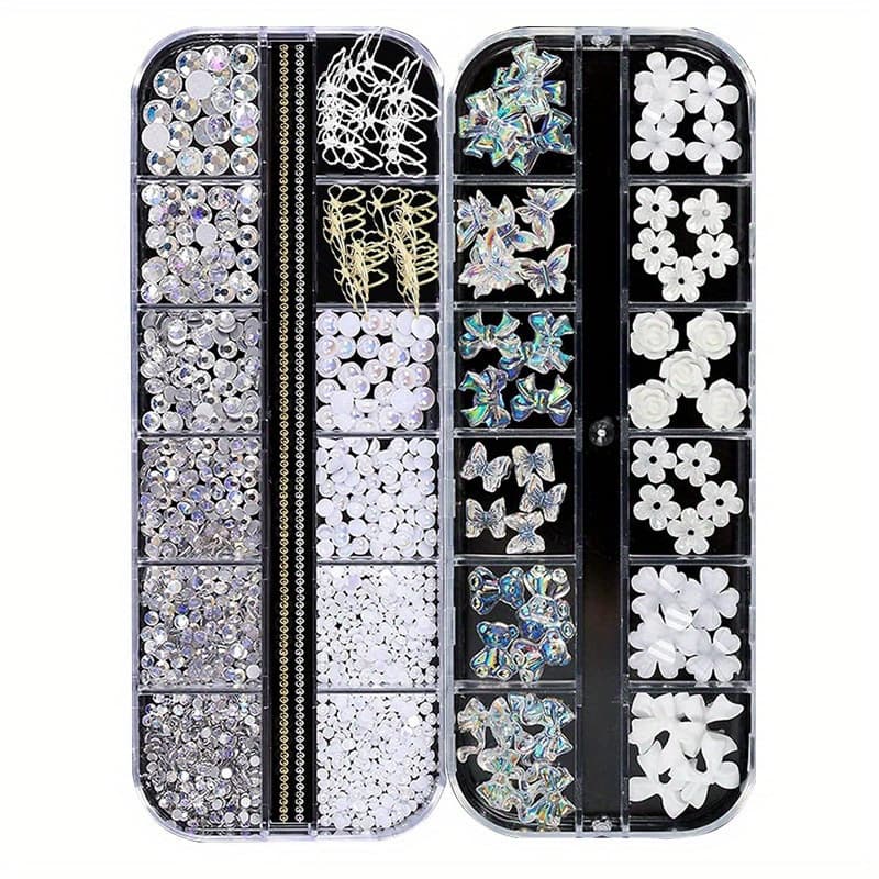 TEMU 2 Boxes/ Set Aurora Nail Art Decoration Set, Mixed Design, With Beads, Pearls, Nail Art Design