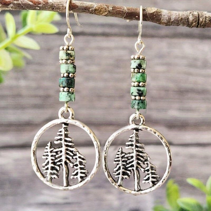 TEMU 2pcs Vintage Hollow Beaded Natural Stone Copper Silvery Earrings Woman Gift