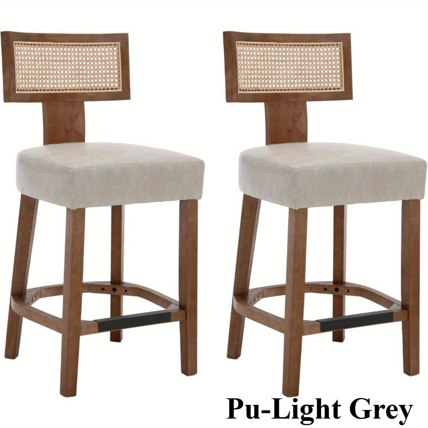 TEMU 2pcs French Natural Wooden Stool With Rattan Backrest Soft Cushioned Counter Dining Chair, Suitable For Kitchen Island, Bar, Restaurant