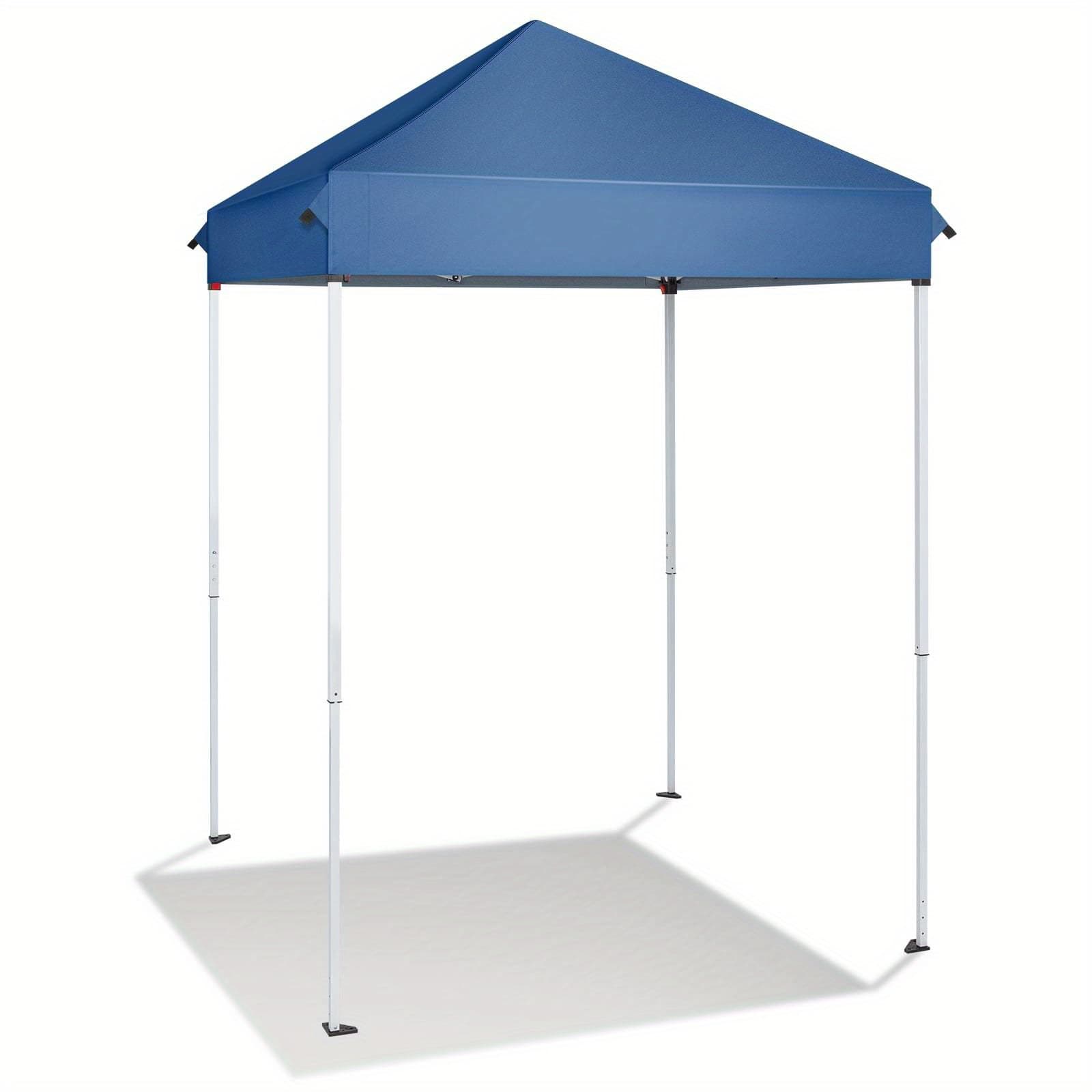 TEMU 5ft X 5ft Blue Foldable Canopy Tent | Portable Oxford Fabric With Gray Cast Iron Brackets, Mesh Weave, Blackout Coating, Tarp Fabric, 80-90 G/m² Weight