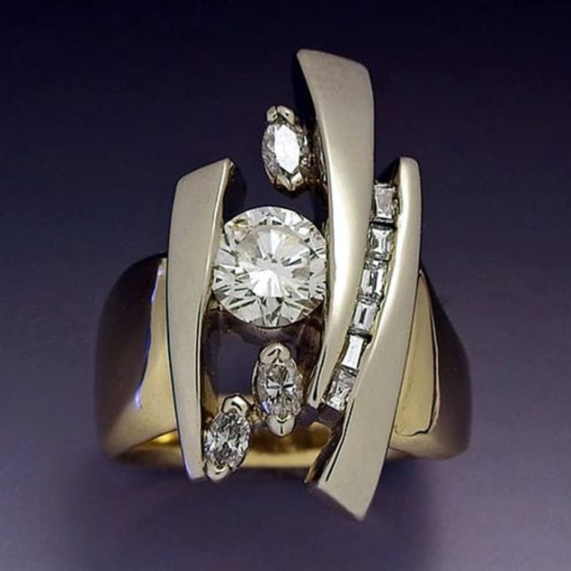 TEMU Electroplated Synthetic Cubic Zirconiaia Geometric Ring Popular Engagement Hand Jewelry, For Teenager