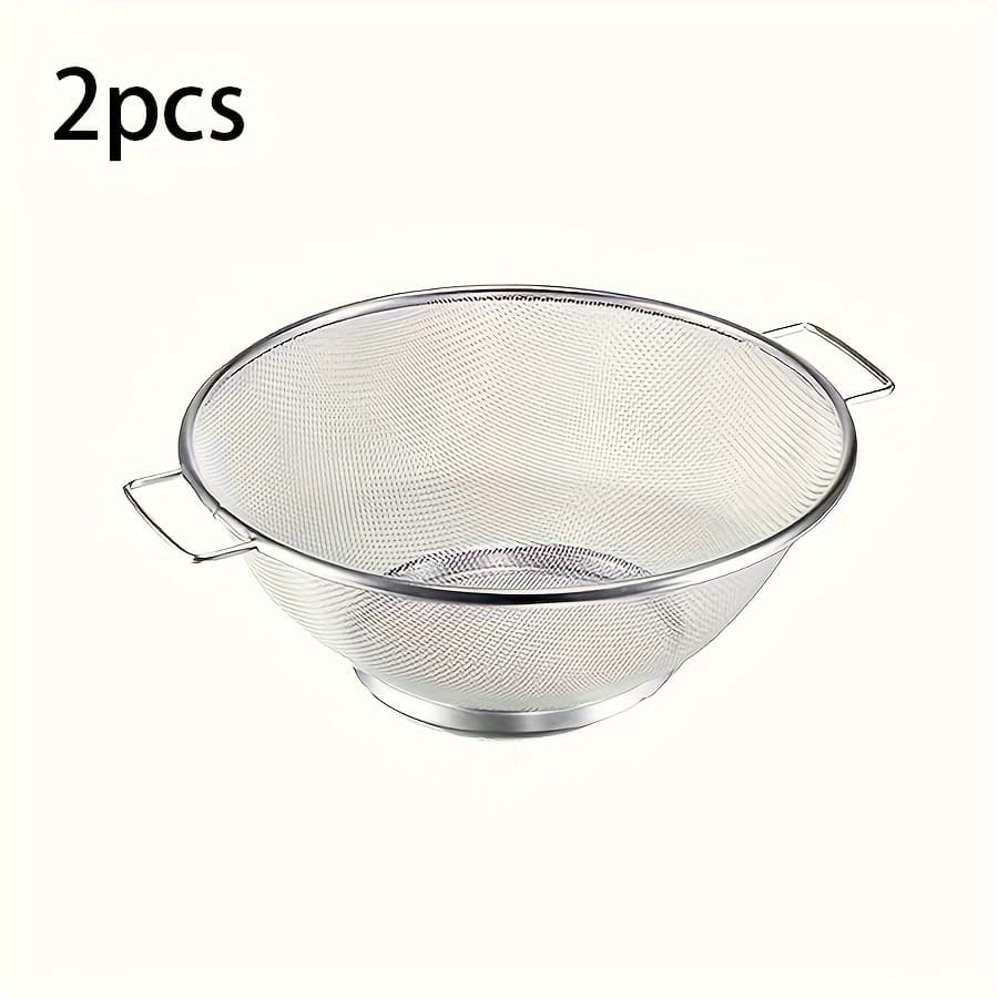 TEMU 2pcs Stainless Steel Kitchen Strainer Set - Durable Draining Baskets For Fruits, Vegetables & Rice Washing