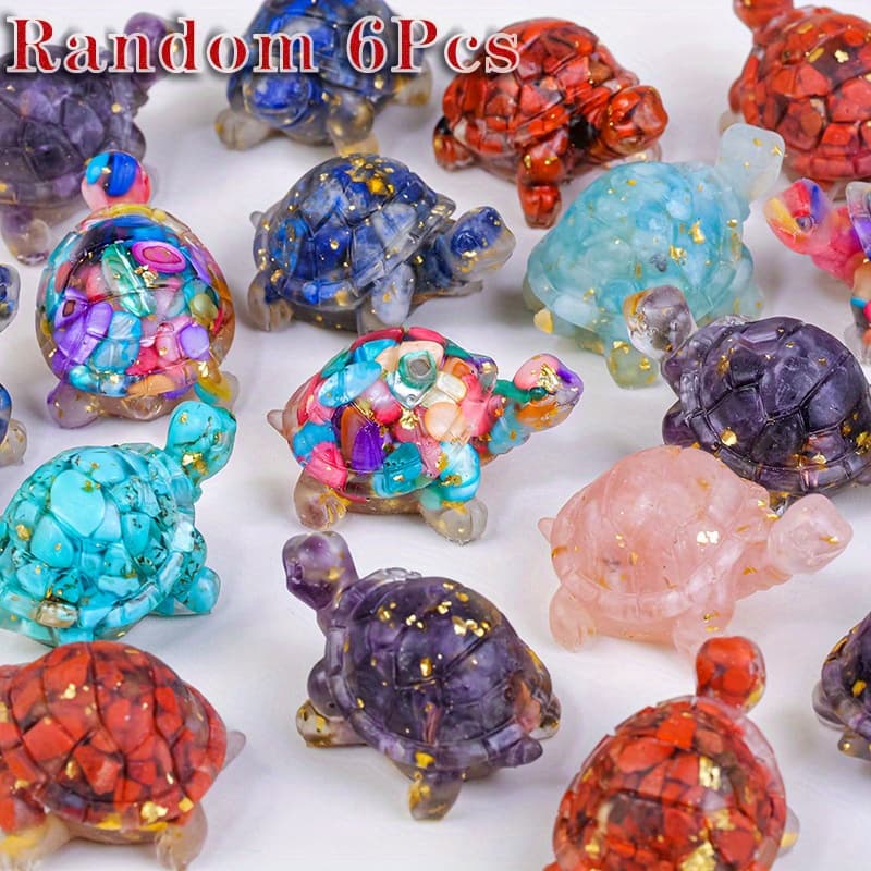 TEMU 6pcs Random Resin Mixed Artificial Crystal Crushed Stone Turtle Ornaments Set, Reiki Crafts Turtle Stone Statue, Perfect For Desktop Decoration Ornaments, Ideal Gifts For Men Women Mom