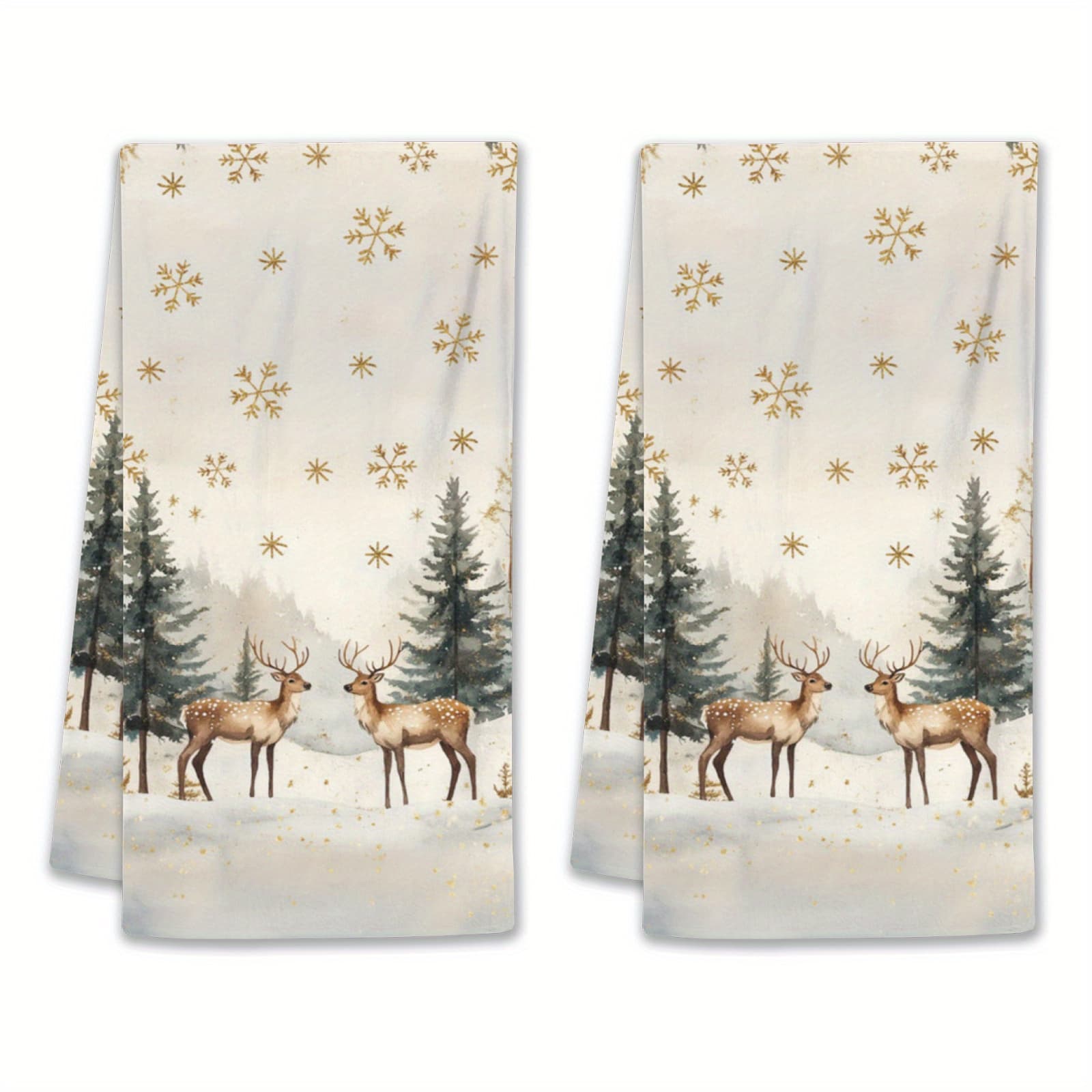 TEMU 2pcs Christmas Kitchen Towels - Festive & Golden Snowflake Design, Perfect For Holiday Baking & Cooking, Hand Wash Only, Christmas Decor