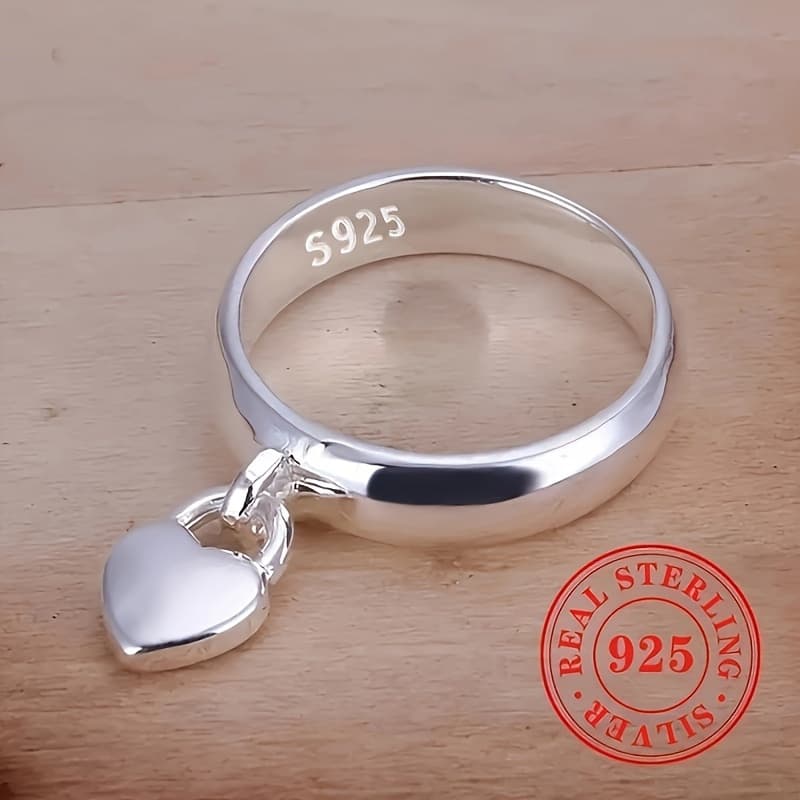 TEMU 925 Sterling Silver Heart-shaped Promise Ring, Simple And Elegant Design, Suitable For Daily Wear Or Gift , For Valentine's Day